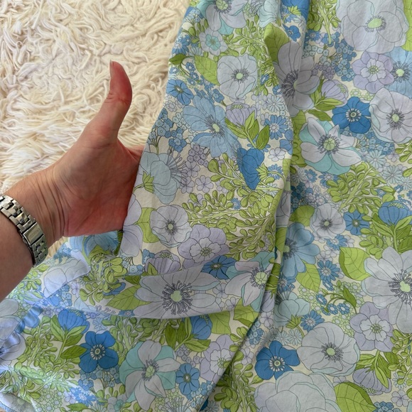 MNG Floral Cross Back Mini Dress 100% Cotton Blue Green SZ XL built in bandeau - Picture 5 of 8